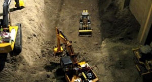 操控玩具车挖掘的地下室