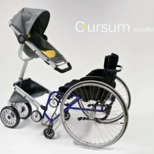 为轮椅配套设计的婴儿车