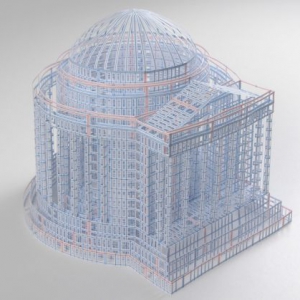 账目纸搭建的镂空建筑模型