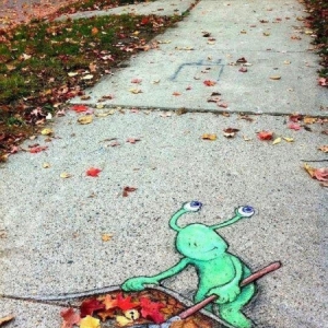 充满童趣的街头3D彩色粉笔画